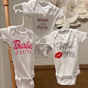 Gerber White Baby Bodysuit Trio - Barbie Latina, Mama is My Bestie, Mini Diva